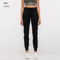 Women's high waist yoga pants with drawstring waistband in Belgian Blue colour