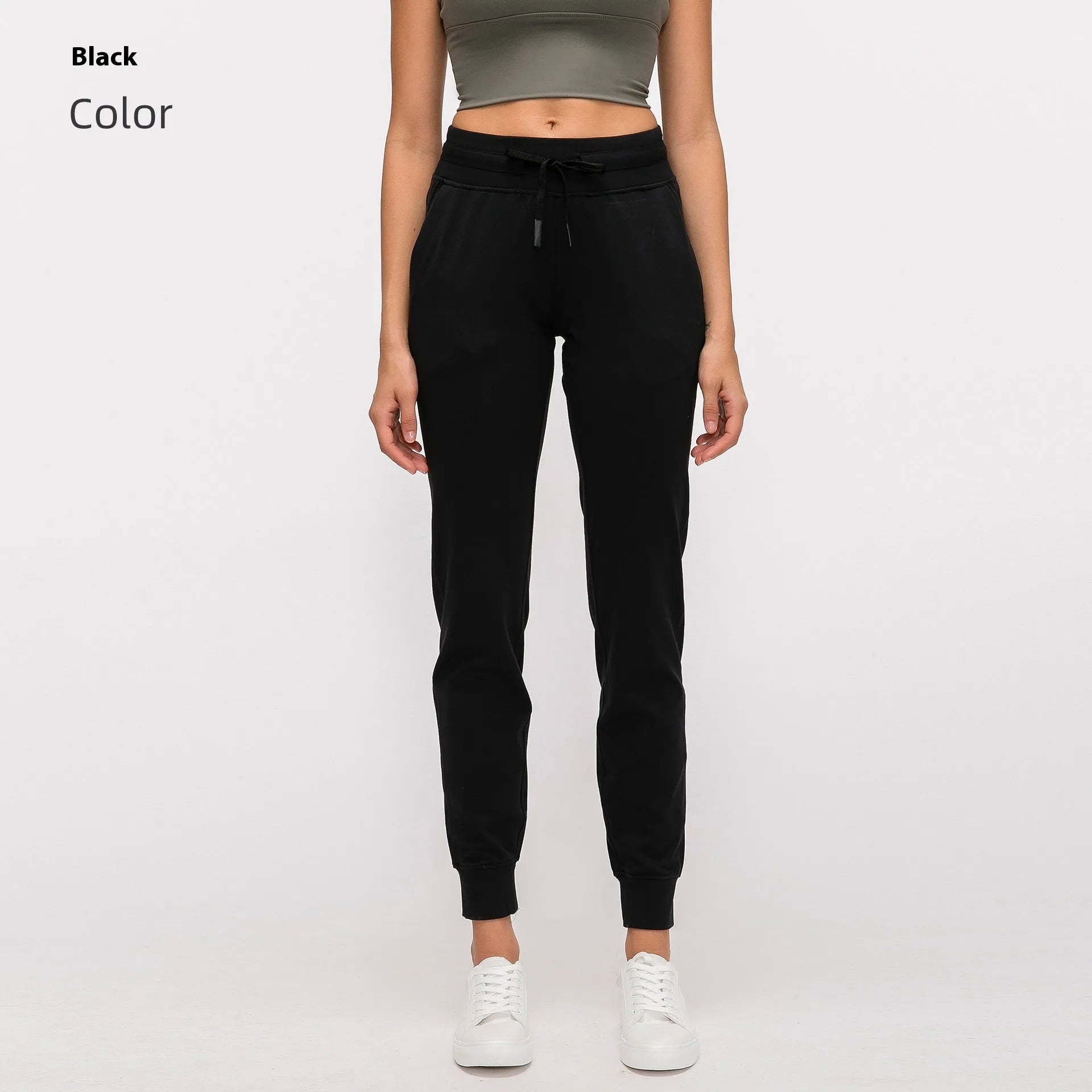Women's high waist yoga pants with drawstring waistband in Belgian Blue colour
