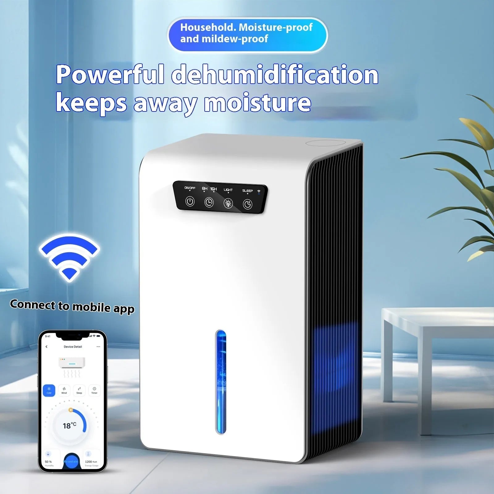 Milky white household dehumidifier for bedrooms with quiet operation and 4 litre water tank