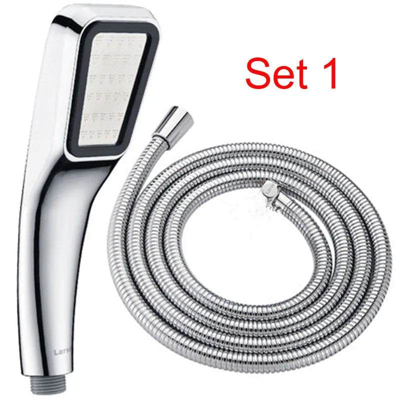 Orange hand-held pressurised shower with high-pressure rain function