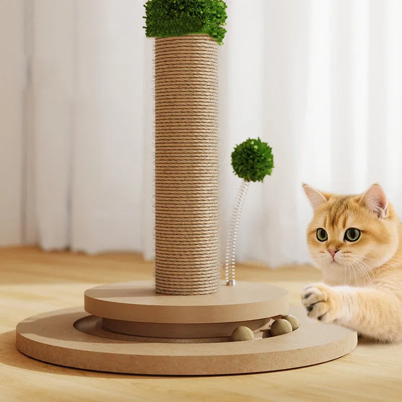 Vertical cat climbing frame with hemp rope texture in canna colour