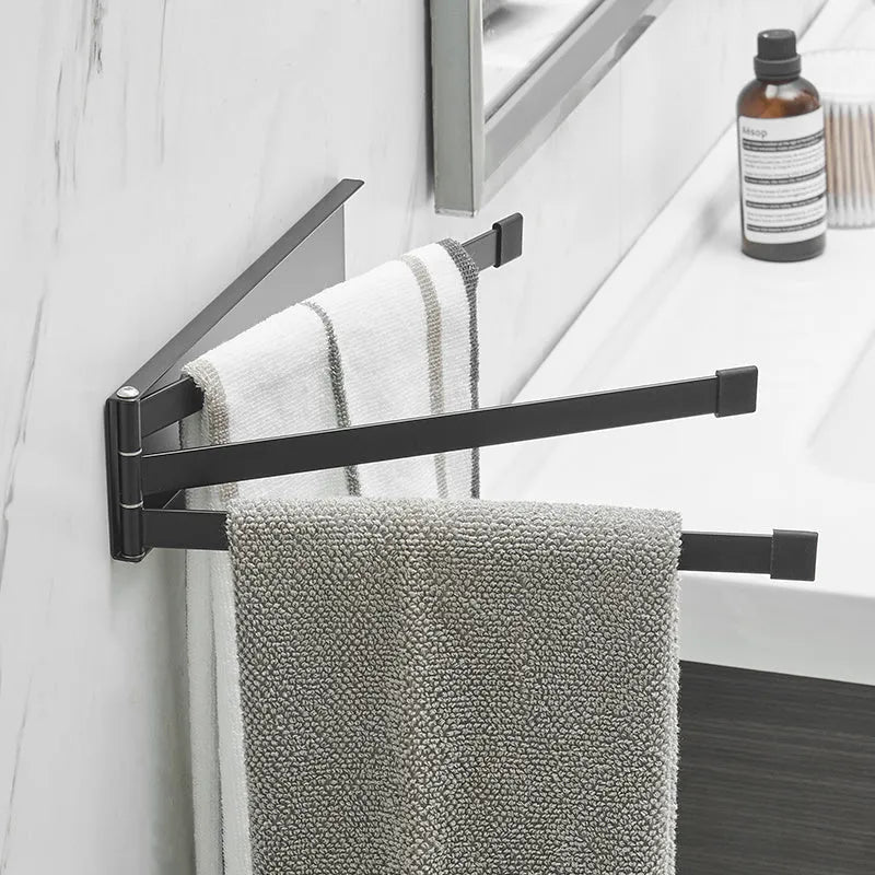 Nordic folding towel bar in black or white with carbon steel anti-rust construction for no-drill bathroom installation