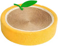 Yellow round sisal cat scratching board with integrated sleeping area for small breed cats