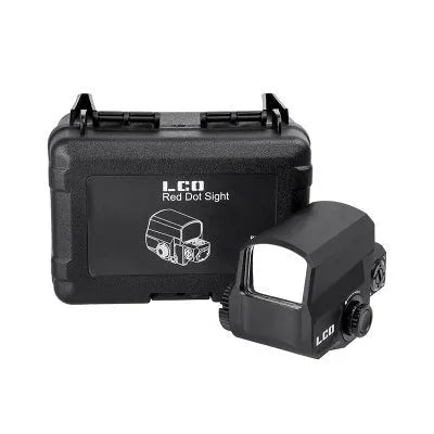 Tactical red dot sight with holographic reflex design and 20mm rail mount for rifles
