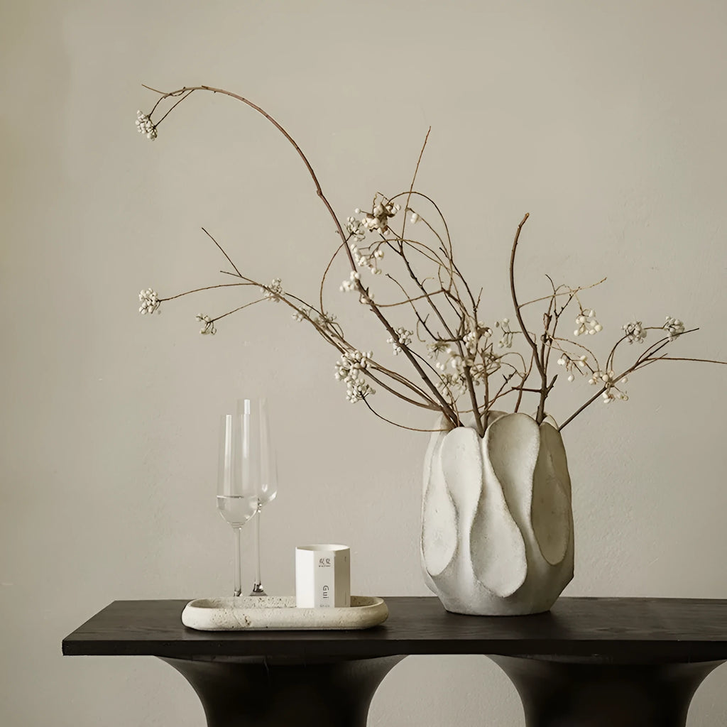 Irregular ceramic vase in contemporary art style for flower arrangements