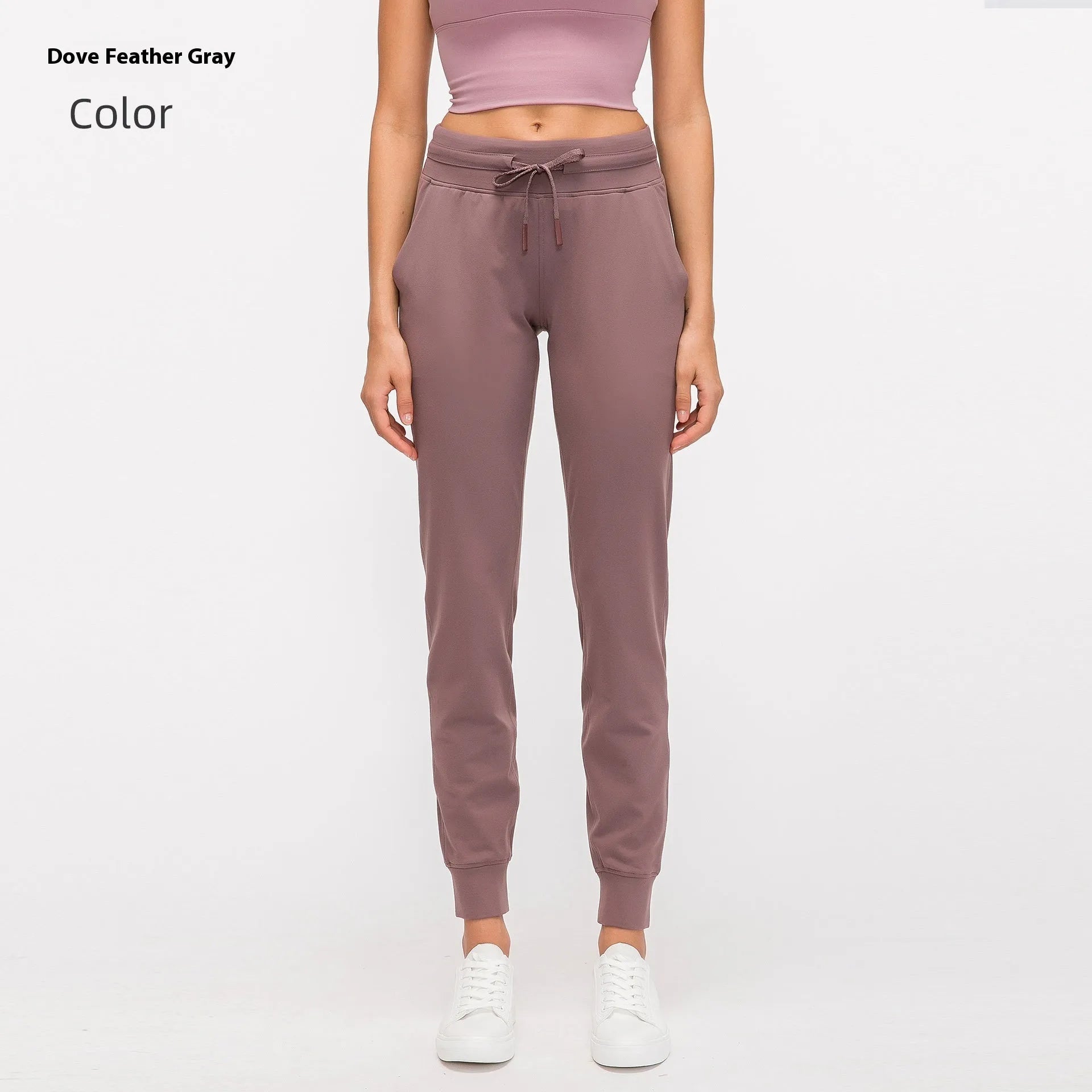 Women's high waist yoga pants with drawstring waistband in Belgian Blue colour