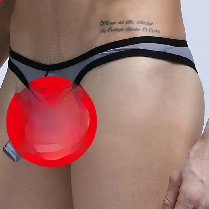 Men's Ice Silk Elephant Nose briefs shown in multiple colours including army green, black, and skin colour.