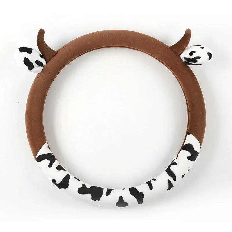 Short plush car steering wheel cover in black, showing soft texture and fitted design.