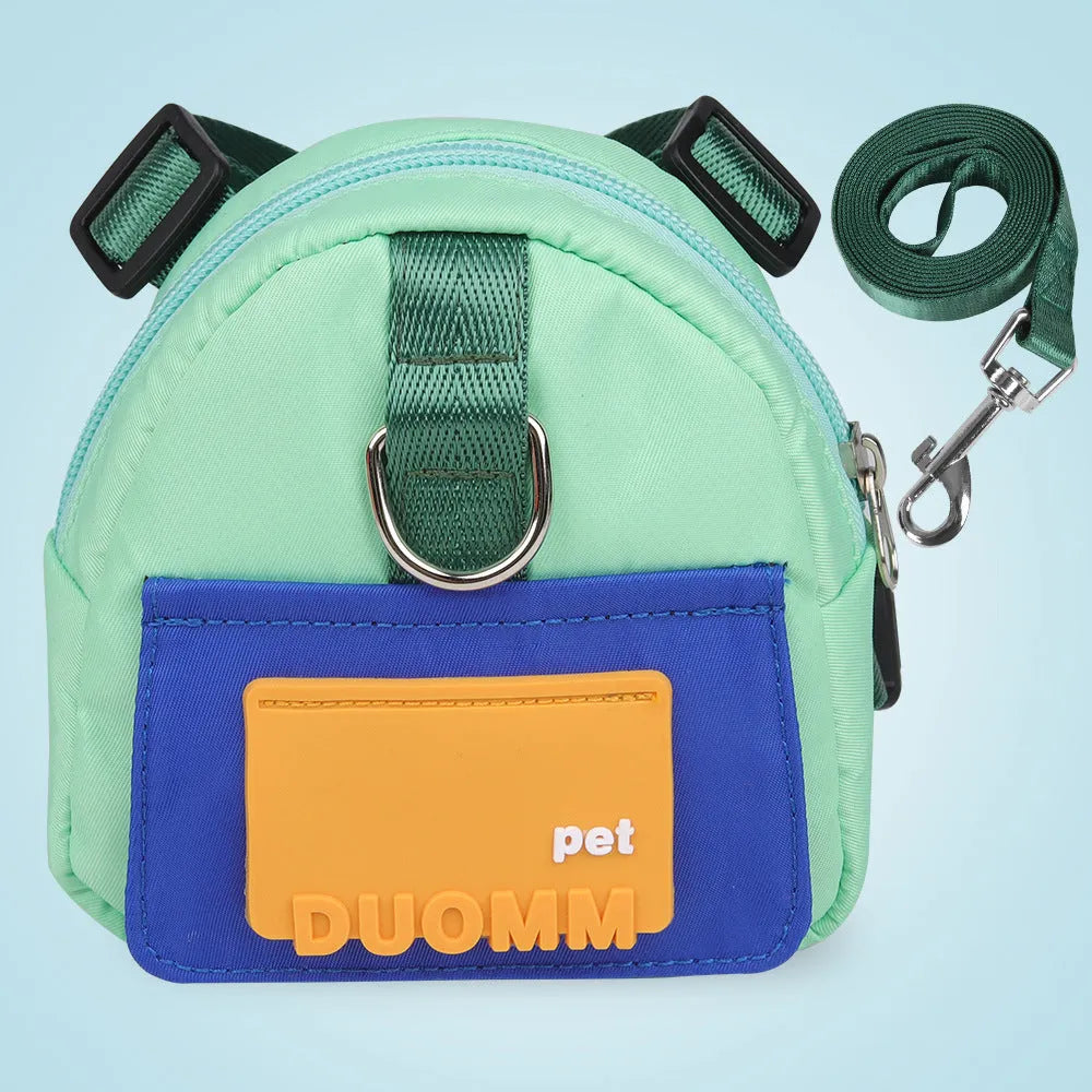 Blue adjustable dog backpack harness with storage compartments and breathable mesh panels