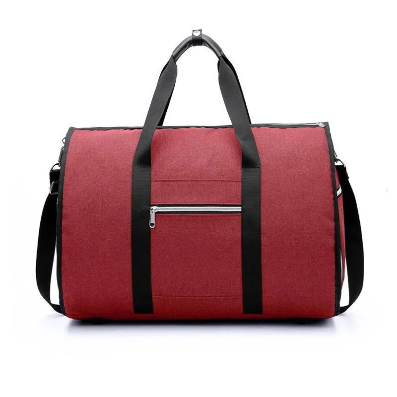 Medium-sized cylinder travel bag in red, light grey, blue, or black colour with zipper opening