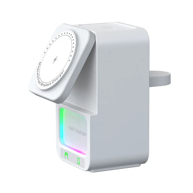 5-in-1 wireless charger Bluetooth speaker with 23W output in black or white finish supporting magnetic fast charge