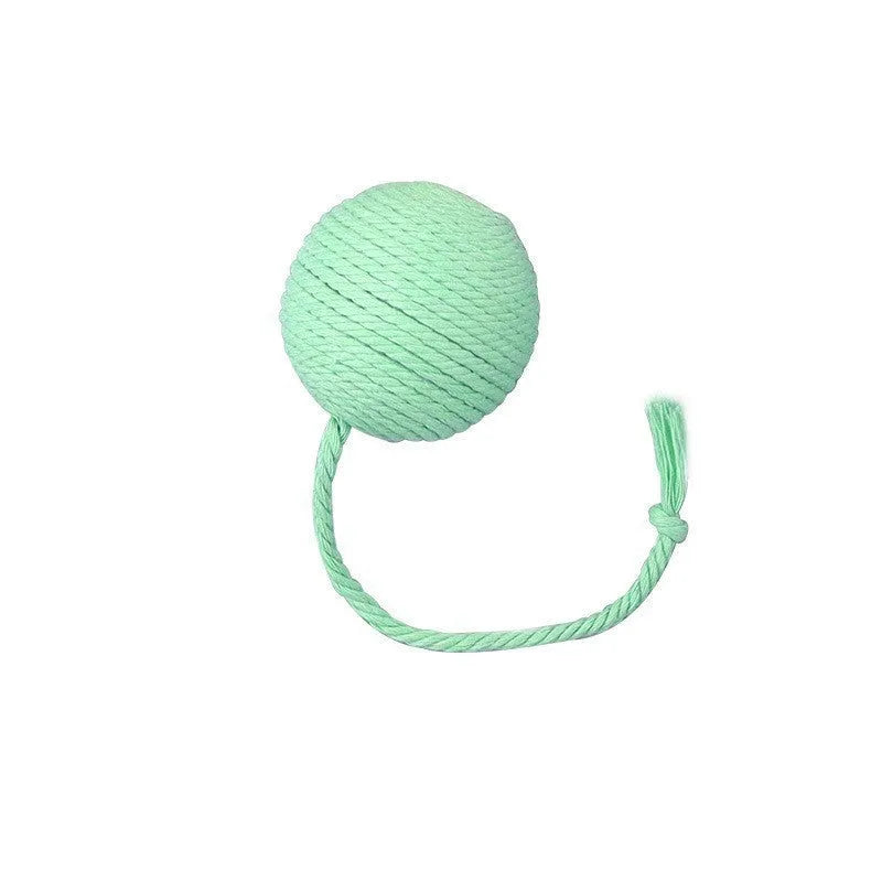 Colourful cat toy ball with rope and built-in bell in two size options
