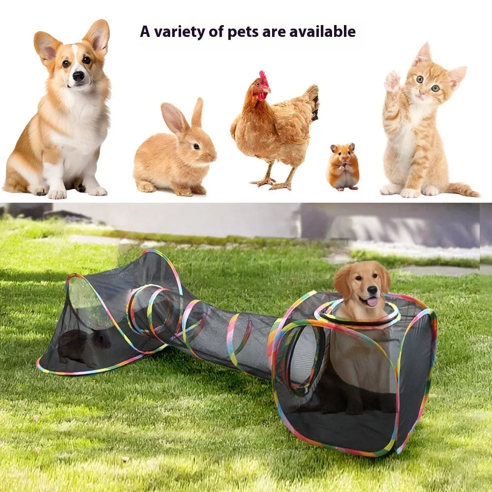 Foldable mesh cat play cage showing hexagonal, square, tee, tent and long straight panel configurations