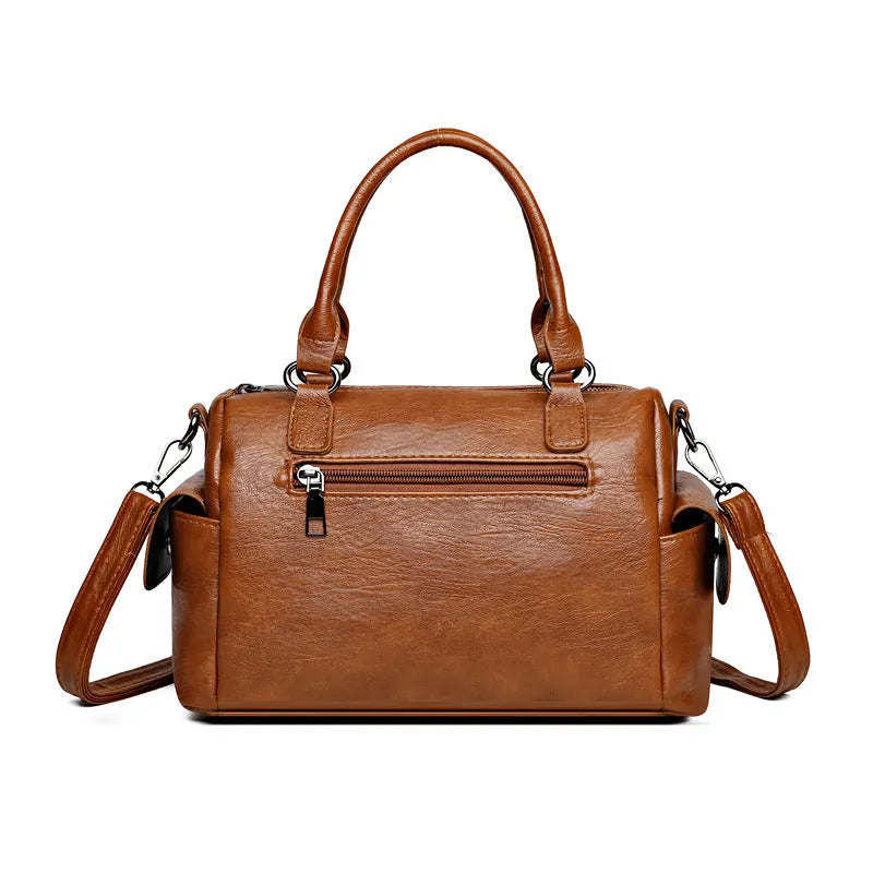 Vintage style large messenger bag in PU leather with contrasting stitching