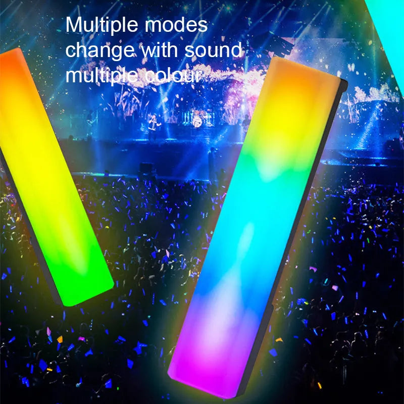 3D RGB tabletop lamp with voice-activated rhythm lighting in black or white shell, 5.2x4.5x24.5cm dimensions