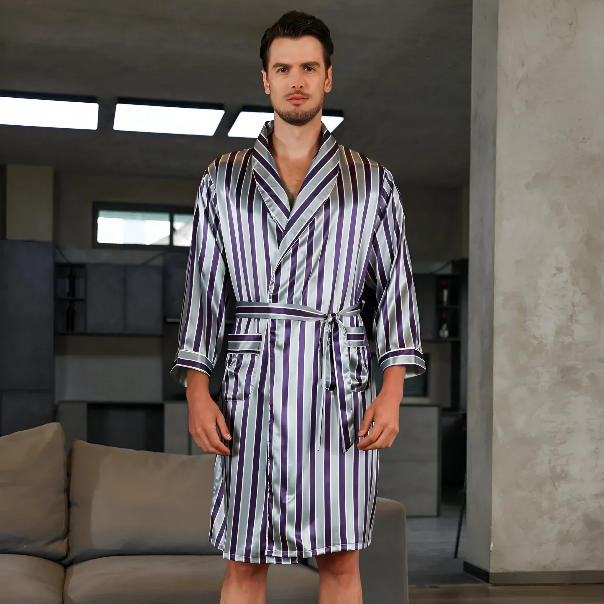 Men's rayon summer bathrobe in multiple colour options with continental sizing for home leisure wear