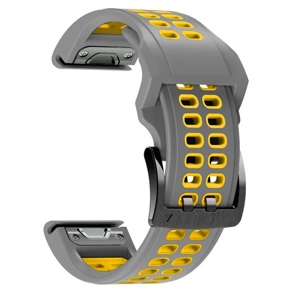 Quick release two-colour silicone watch strap in black orange combination with pin buckle