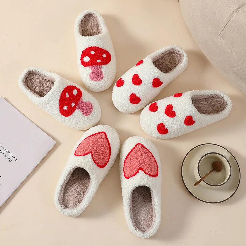 Plush cartoon design slippers for women with non-slip PVC soles in multiple colour options