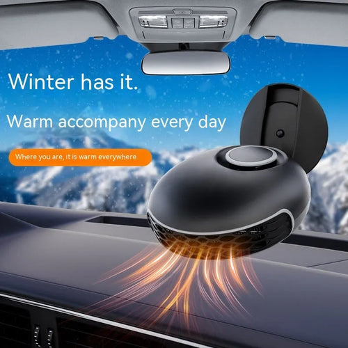 Black car warm air blower heater with ABS casing and long power cable for 12V or 24V vehicle systems