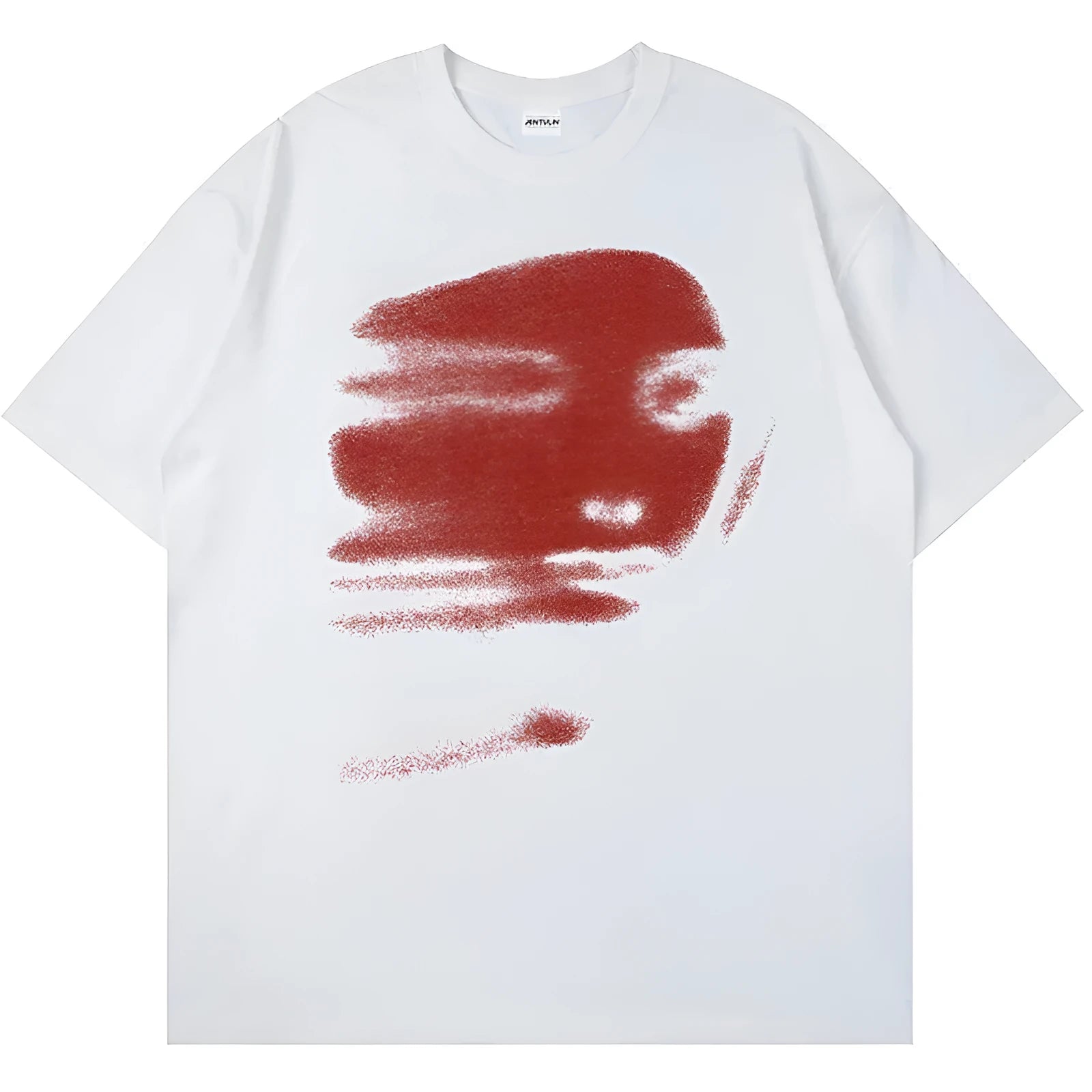 White cotton loose-fit short sleeve T-shirt with round neckline on hanger