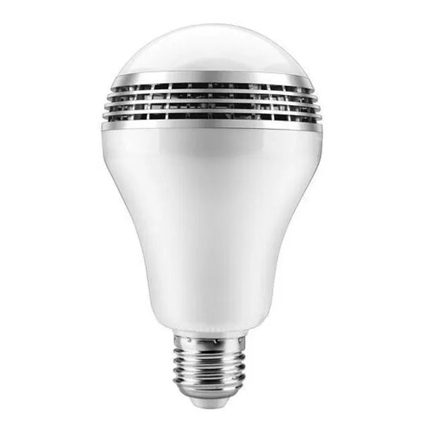 Creative Home E27 LED smart bulb with integrated Bluetooth speaker, white PC body, 100mm diameter.
