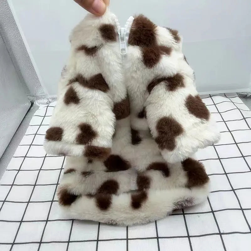Polyester plush warm coat for small dogs in British style, available in pink and brown colours