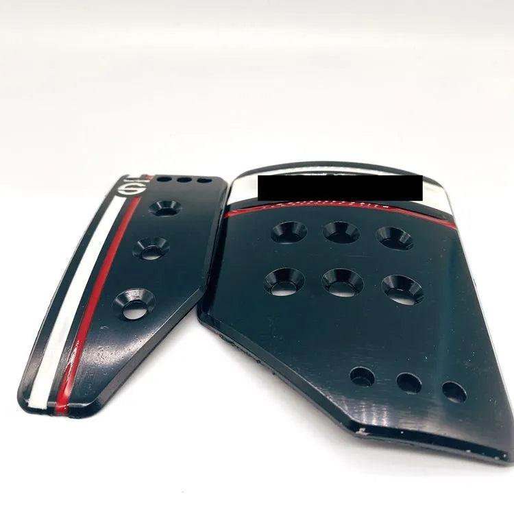 Aluminium alloy manual transmission car pedal set showing clutch, brake and accelerator in SPC grey finish with screws and nuts.