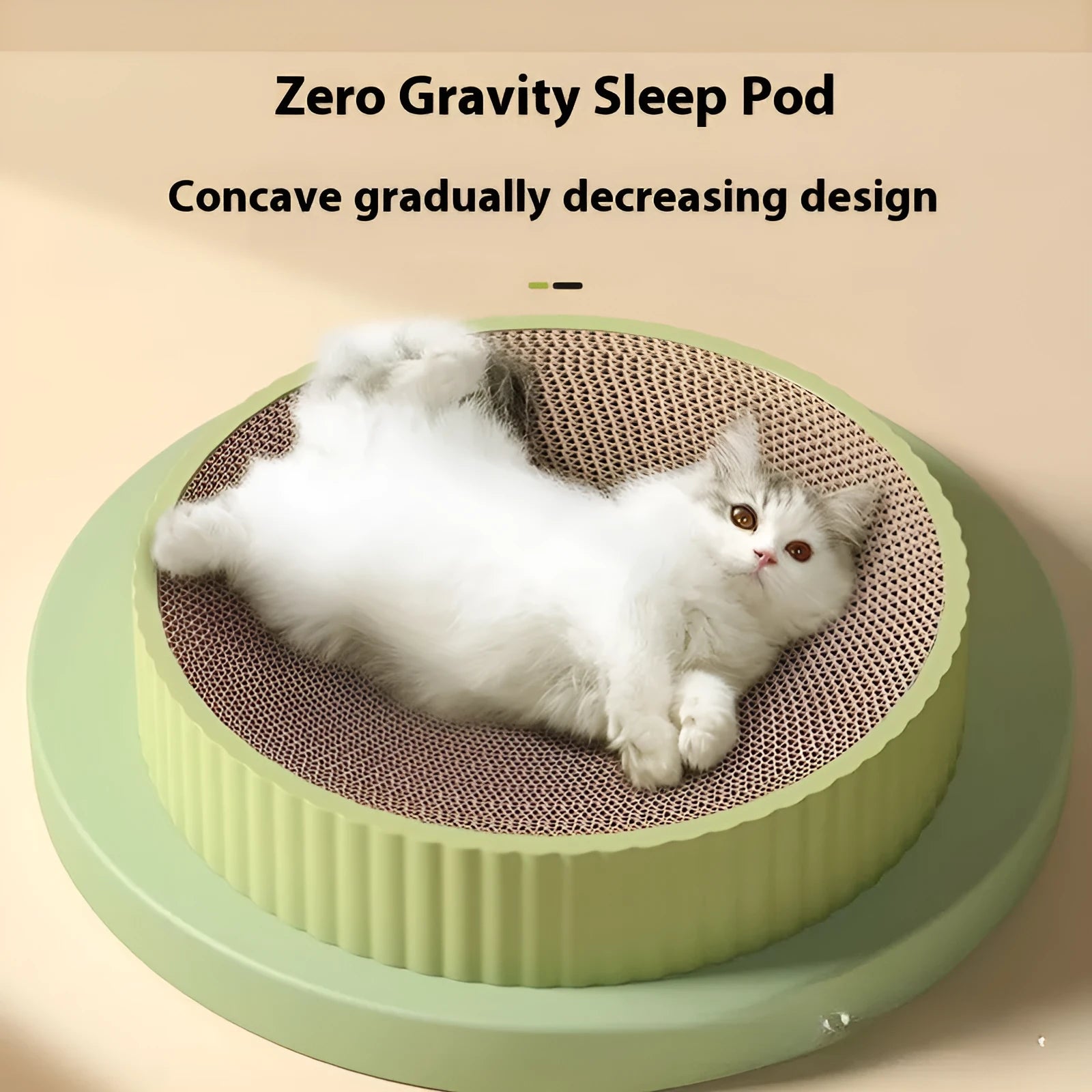 Green and white 55cm round cat scratching board with replaceable corrugated paper surface