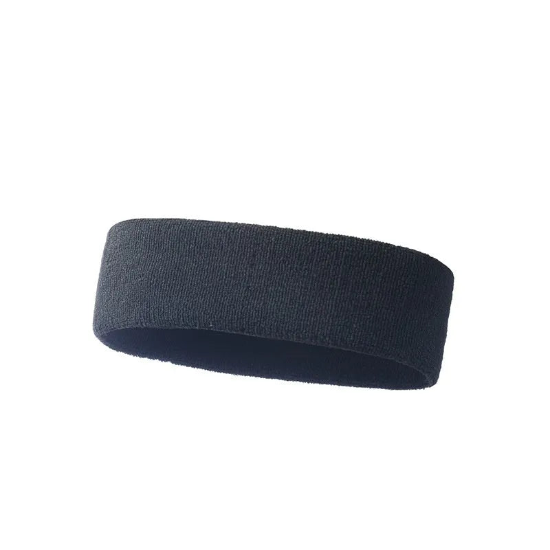 Elastic widening sports sweat band in black, blue, red, rose red, and sky blue solid colours.