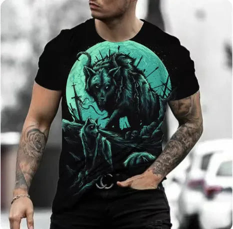 Retro 3D animal print men's short-sleeved T-shirt in bird eye cloth fabric