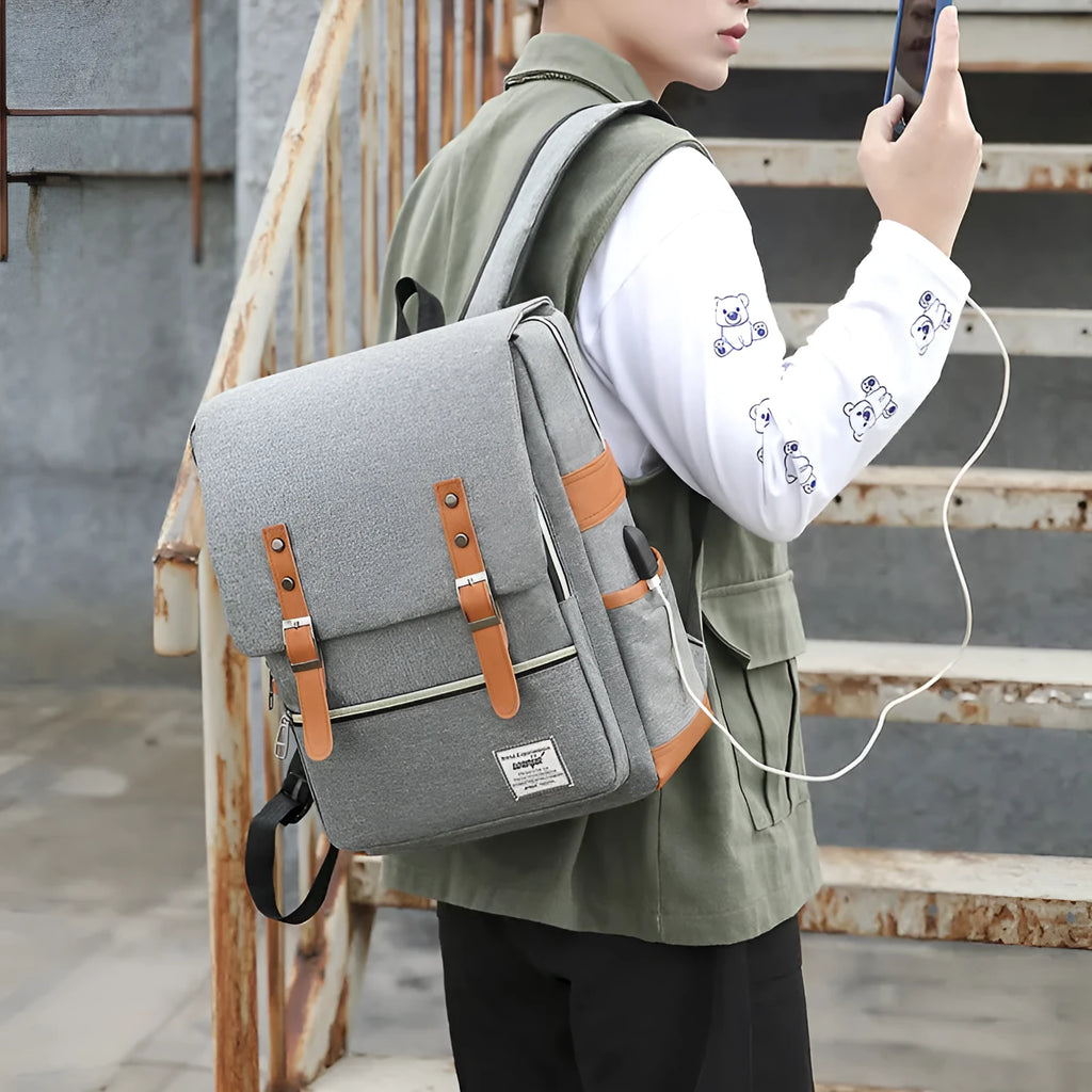 Three-piece business backpack in Oxford cloth with curved shoulder straps