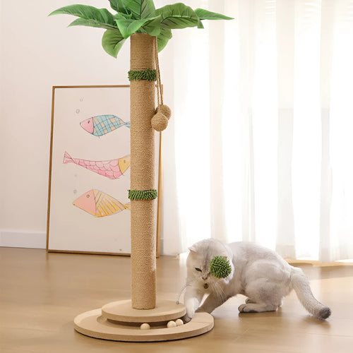 Vertical cat climbing frame with hemp rope texture in canna colour