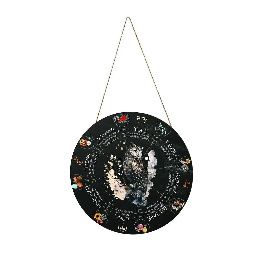 29.5 cm boxwood decorative pendant in American style, showing design options like black cat, owl, and rose.