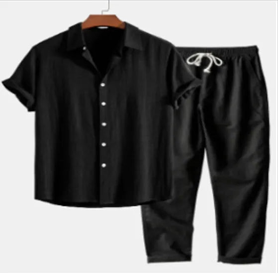 Men's slim fit shirt and trousers set with floral printed pattern in green colour option
