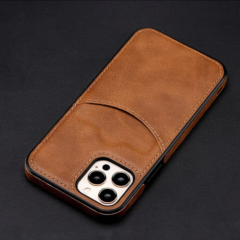 Dark blue PU leather protective case for multiple iPhone models including iPhone 14 and 13