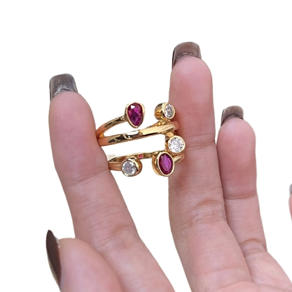 Retro style double-headed diamond ring with irregular geometric cross design in two-tone colours