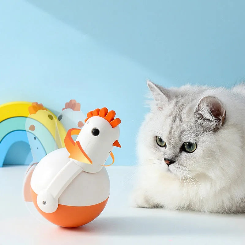 Green electric chicken-shaped cat toy with laser light and automatic sensor for interactive play