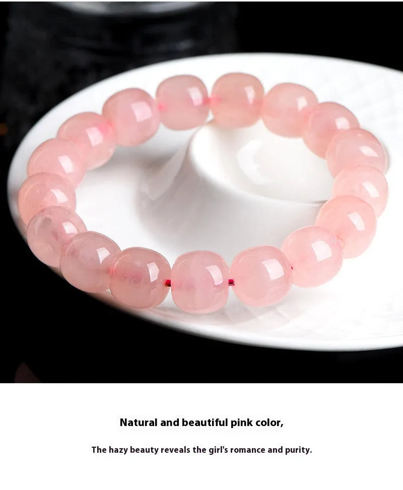 Pink crystal barrel bead bracelet with 8x10mm geometry pattern design