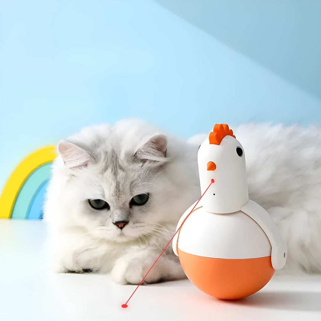 Green electric chicken-shaped cat toy with laser light and automatic sensor for interactive play