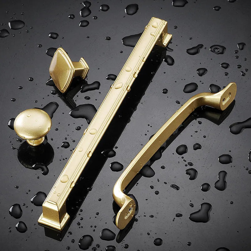 Gold aluminium alloy cabinet handle with T-shape design for single hole mounting
