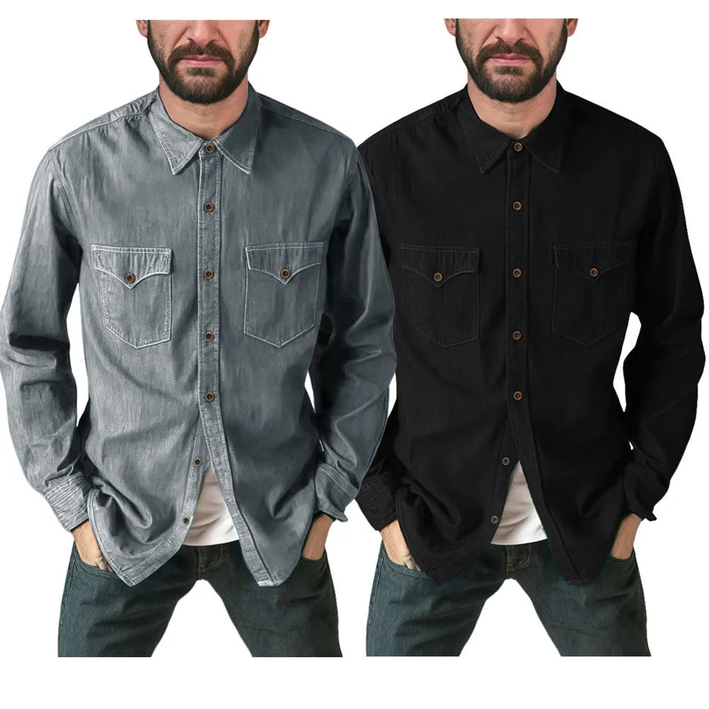Men's cotton denim cardigan coat in regular fit, shown in khaki colour.