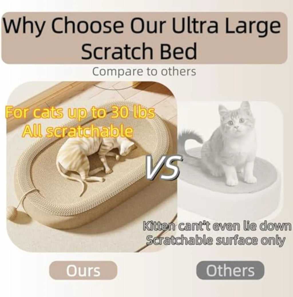 Large natural sisal cat scratching board with integrated lounging platform