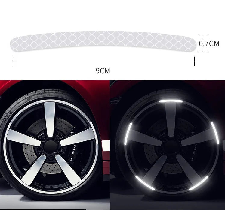 20-piece car wheel hub reflective stickers in multiple colours including luminous and rainbow options