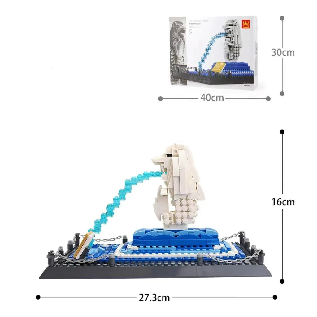 Wange plastic building block set with over 800 pieces for constructing landmark models including Big Ben and the Statue of Liberty.