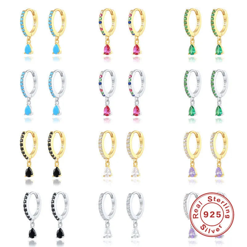 S925 sterling silver geometric water drop earrings with electroplated gold or silver finishes and gemstone options