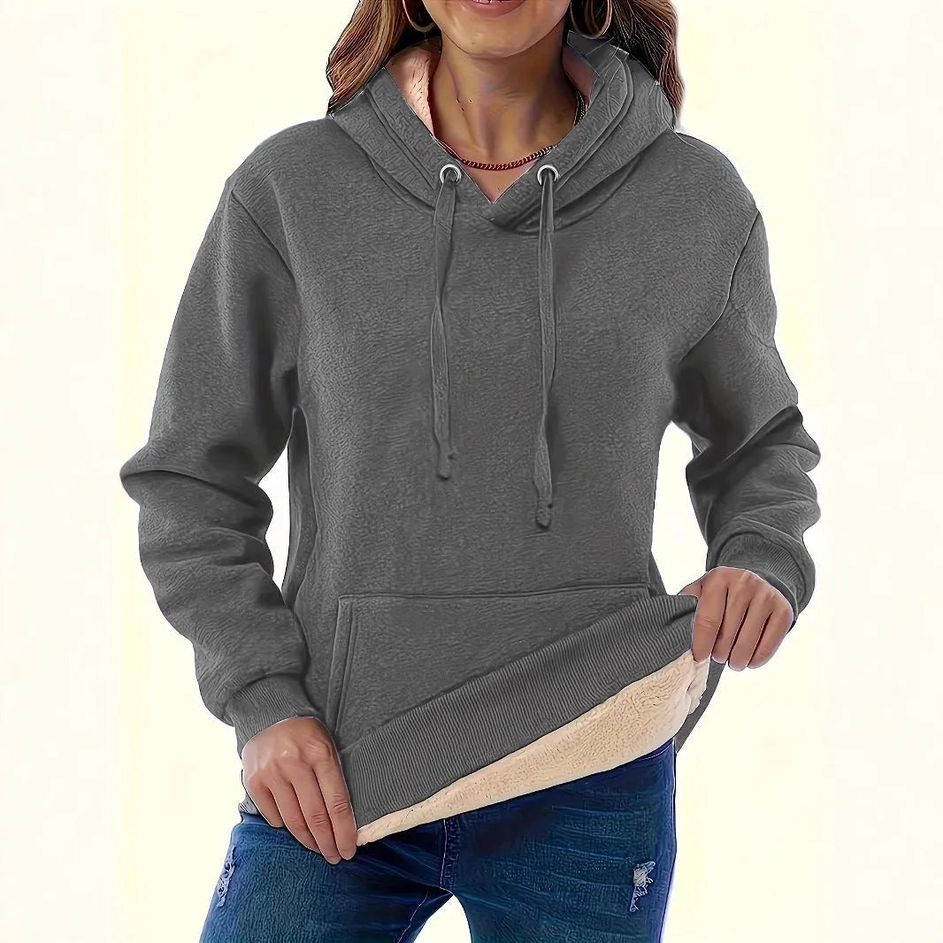 Women's thick pullover hoodie with 3D pattern in black, grey, red or navy featuring long sleeves and hood
