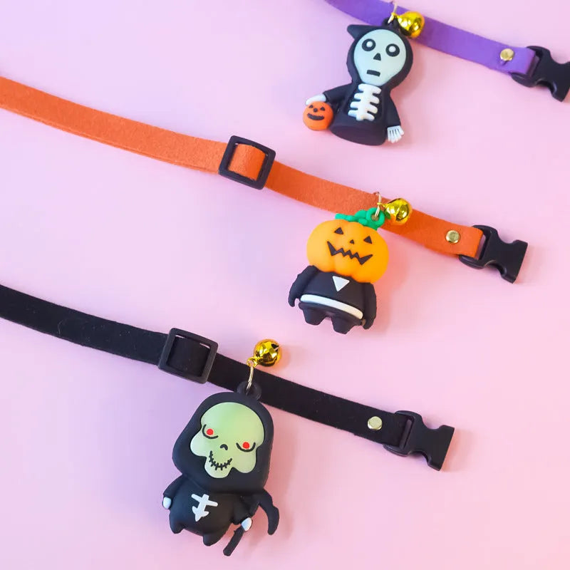 Halloween dog collar with luminous pumpkin man design in adjustable polyester construction