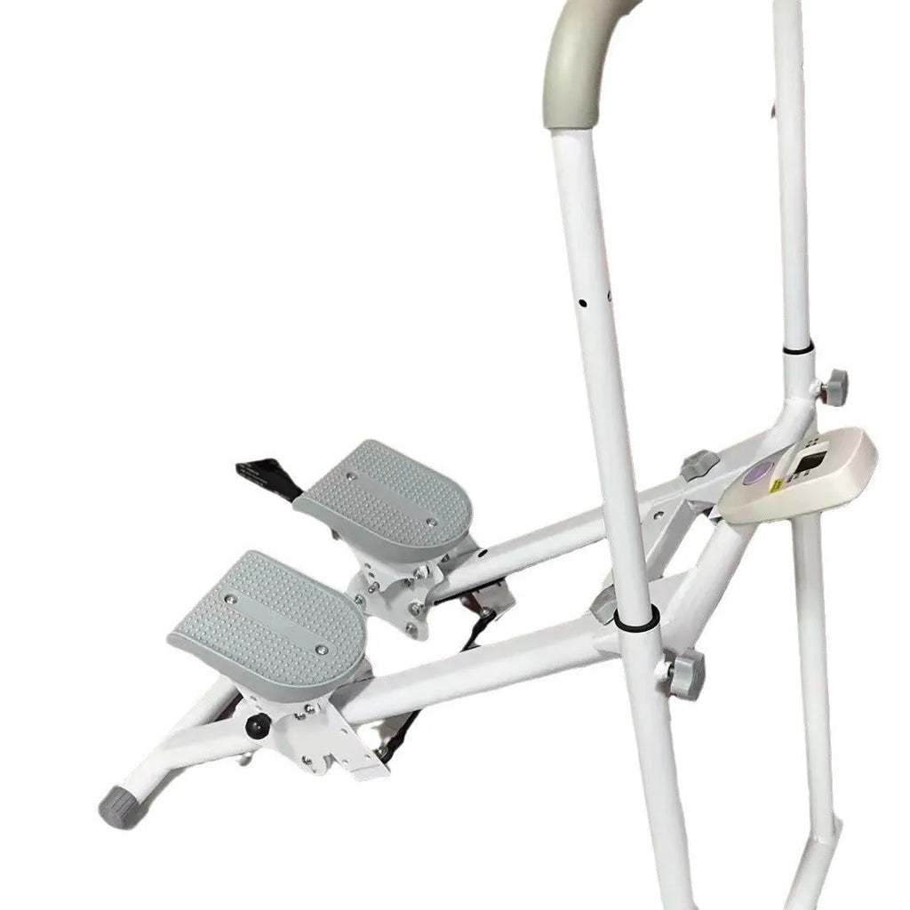 White foldable indoor climbing frame with treadmill function for home fitness exercise