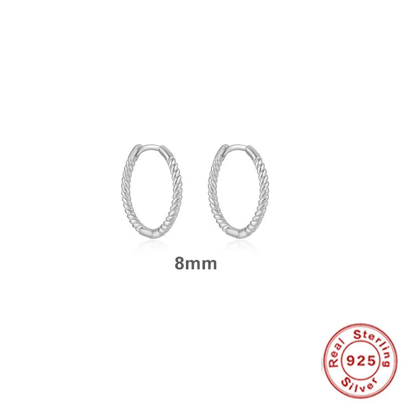 S925 sterling silver twisted string round ring earrings in gold or platinum colour