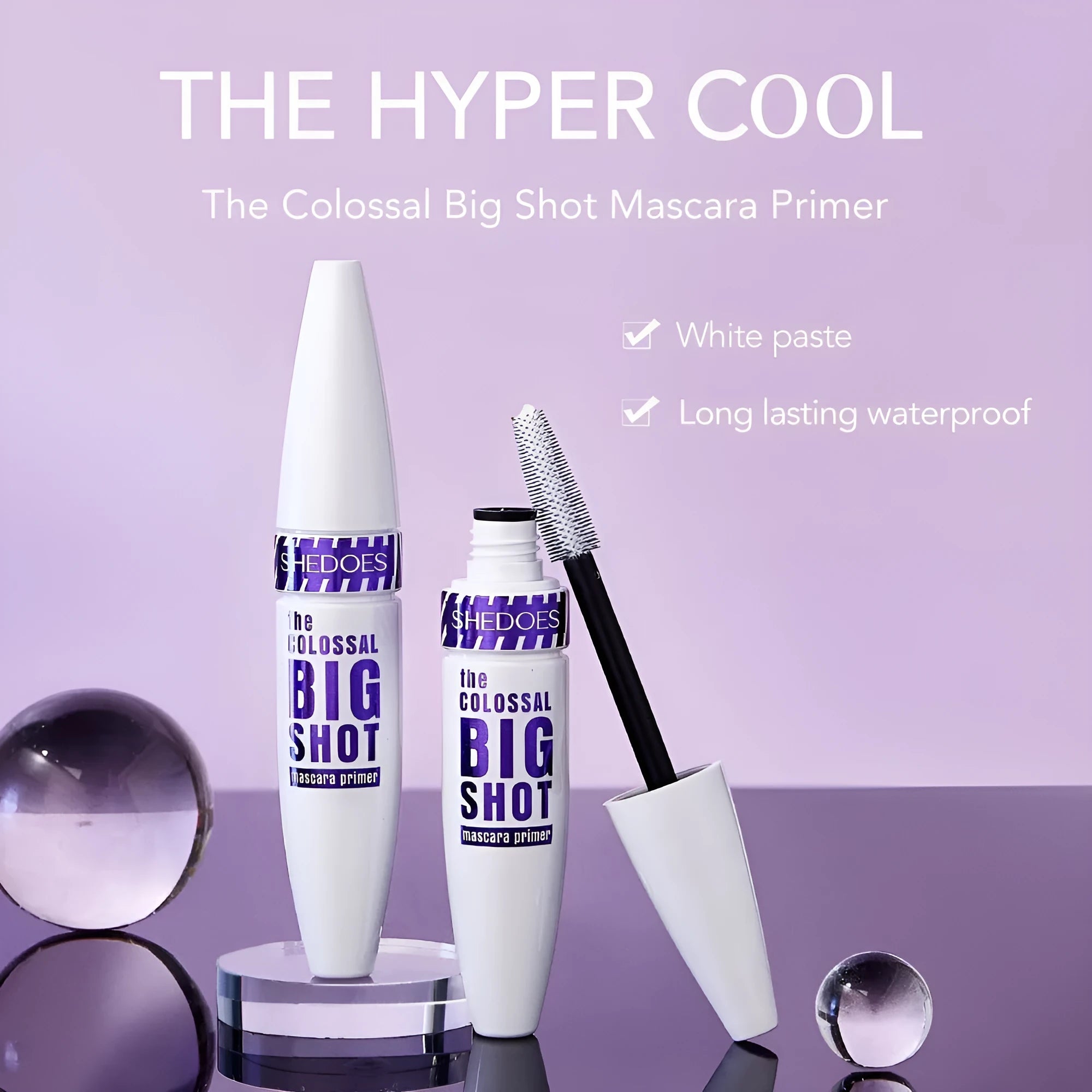 White waterproof mascara tube with 10ML content and applicator for eyelash curling